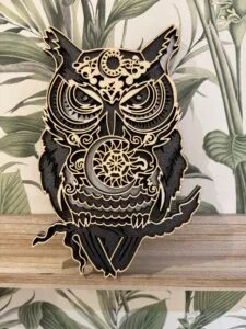 Hibou mandala 3D moyen décoratif fait main, création artisanale française