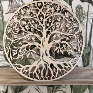 Un Arbre de vie naturel en bois, symbole de croissance et d’harmonie, parfait pour enrichir la décoration intérieure de votre maison.