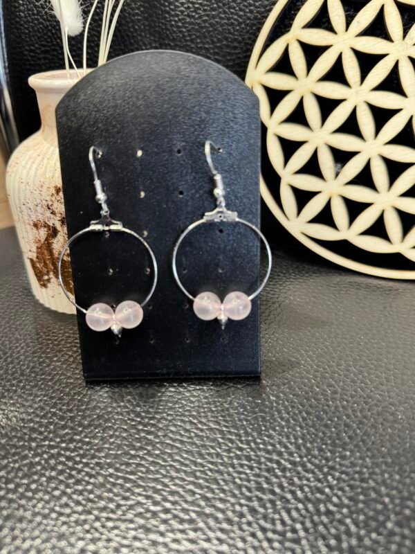 Boucles d'oreilles argenté Quartz rose