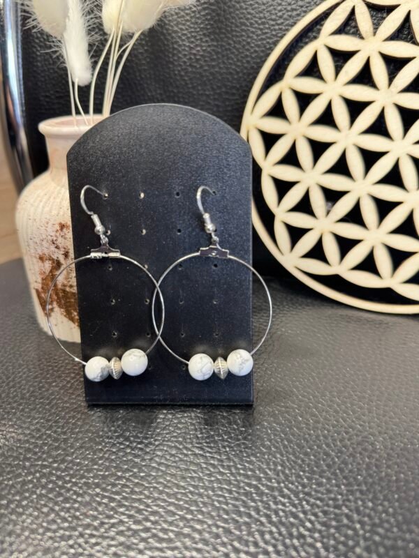 Boucles d'oreilles argenté Sérénité "Howlite"