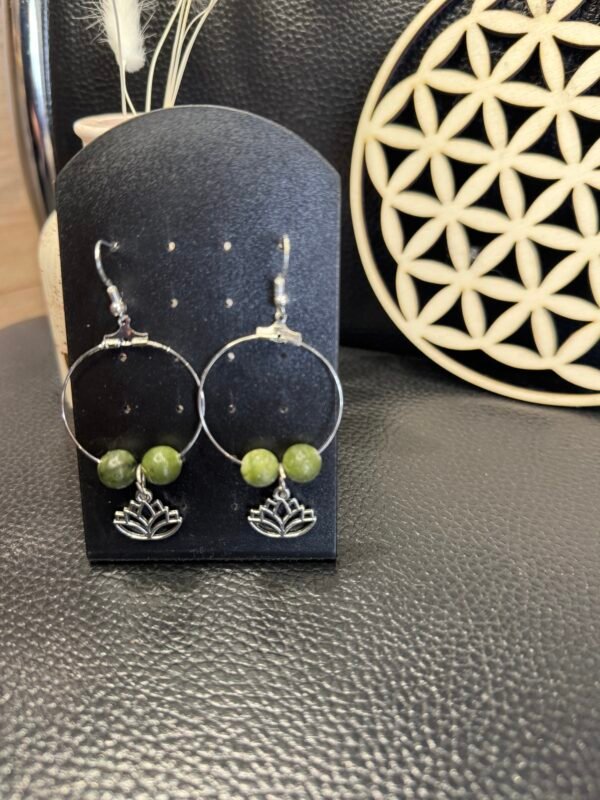 Boucles d'oreilles argenté Jade néphrite