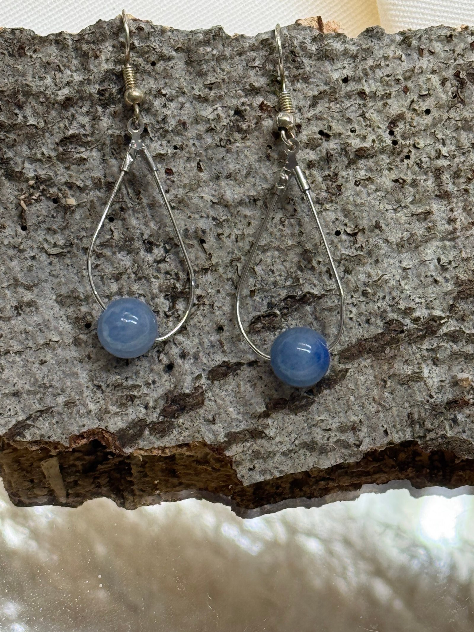 Boucles d’oreilles argenté aventurine bleu faites main