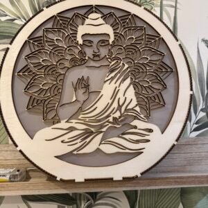 Lampe veilleuse Bouddha en bois artisanale, décoration zen lumineuse