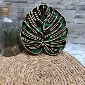 Décoration murale en bois feuille de monstera faite main au style végétal